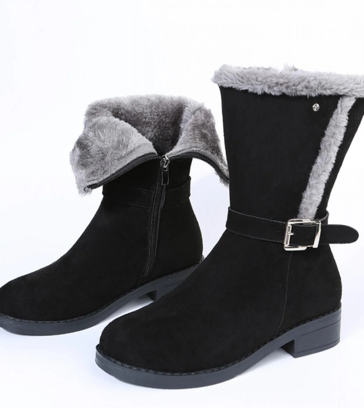 Nuove donne di inverno stivali retrò pelliccia calda stivali a metà polpaccio scarpe di cotone femminile zeppe punta tonda antis