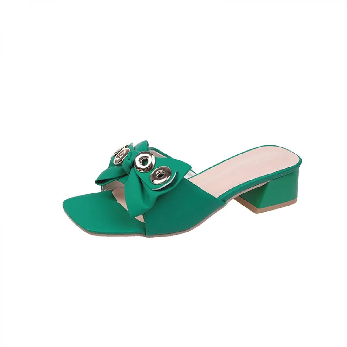 Nuove pantofole estive Tacchi bassi Presentazioni aziende produttrici giochi Peep Toe Sandali con fiocco tacco quadrato Donna Bi