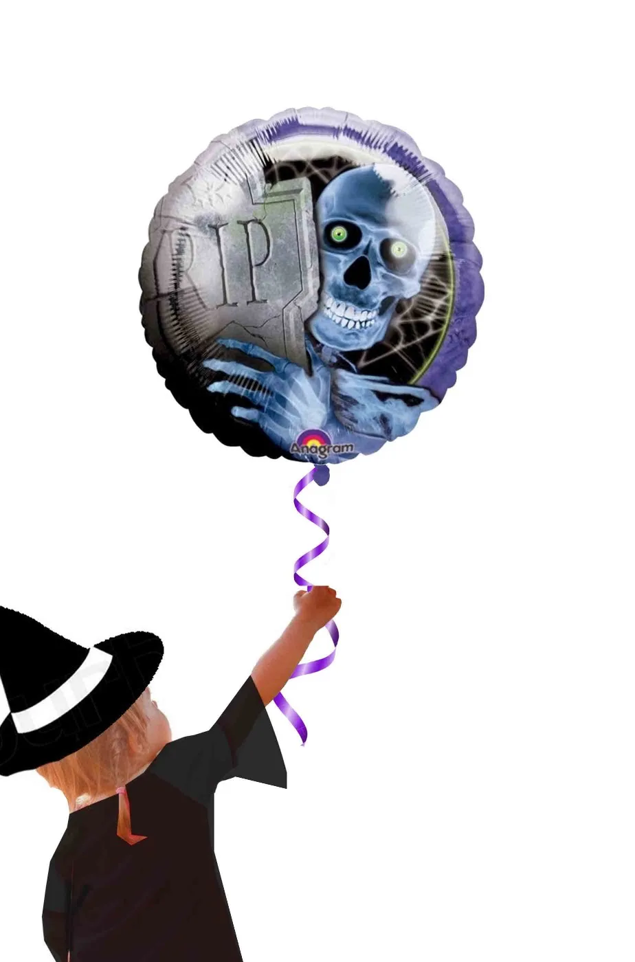Palloncino Halloween prismatico da gonfiare a elio 45cm scheletro