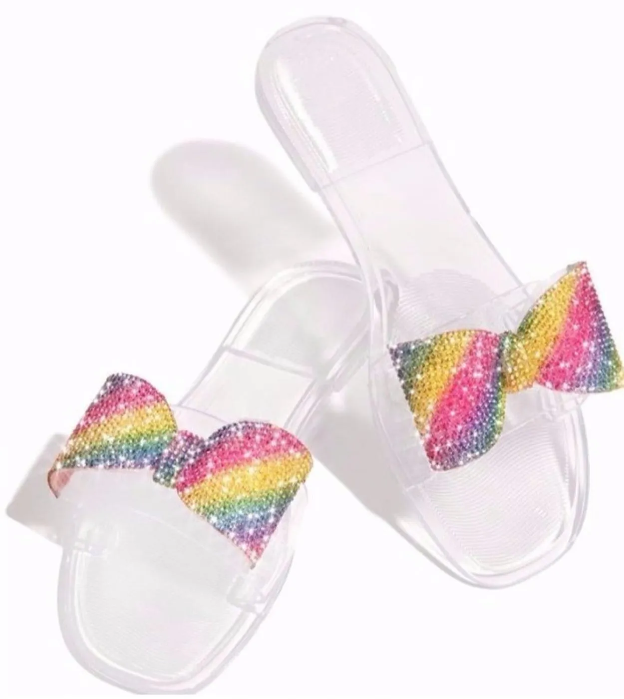Pantofole da donna trasparenti Estate Donna Ballerine in cristallo arcobaleno Laide Ciabatte aperte Scarpe da spiaggia femminili
