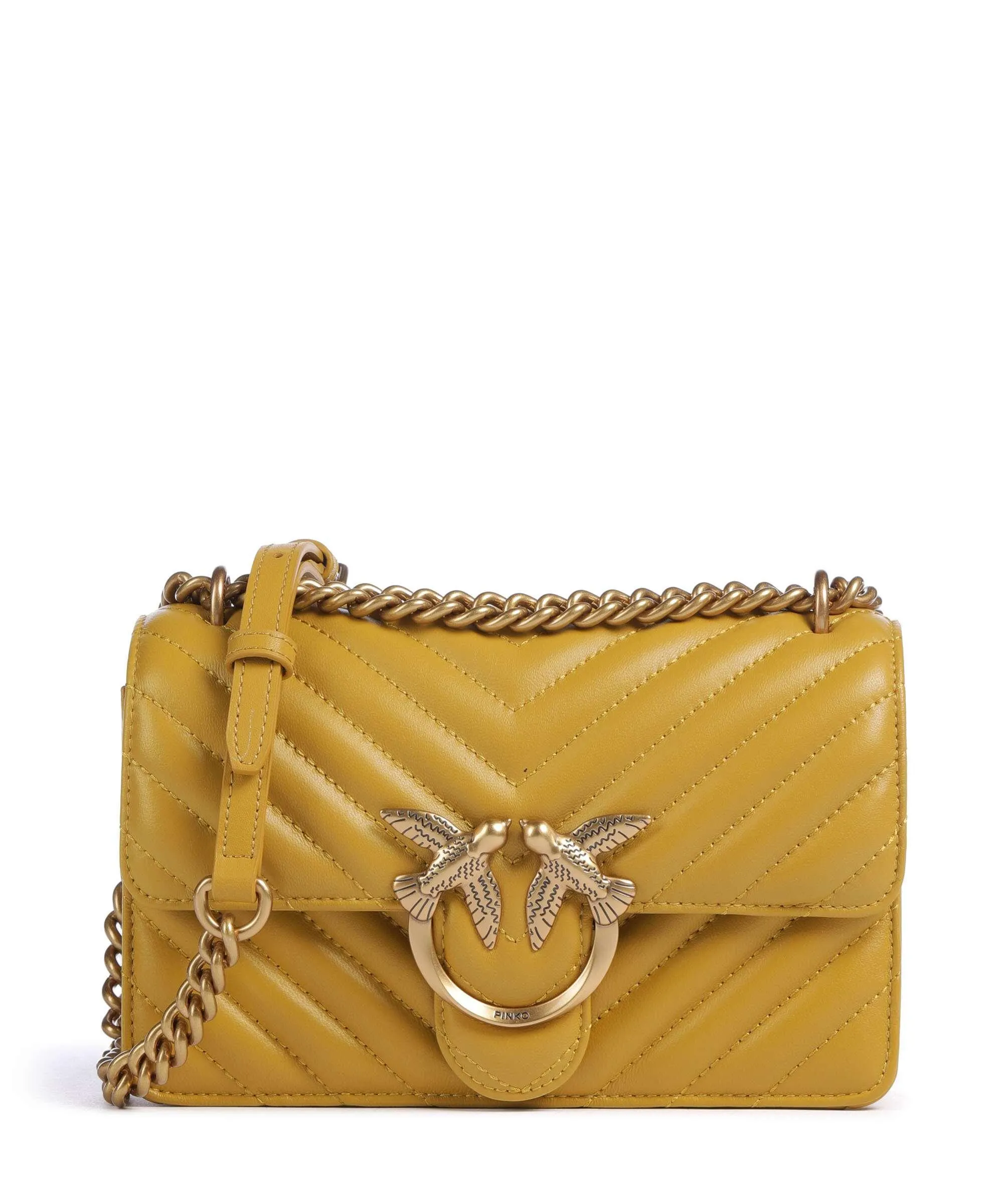 Pinko Love One Mini Borsa a spalla pelle a grana fine giallo senape  