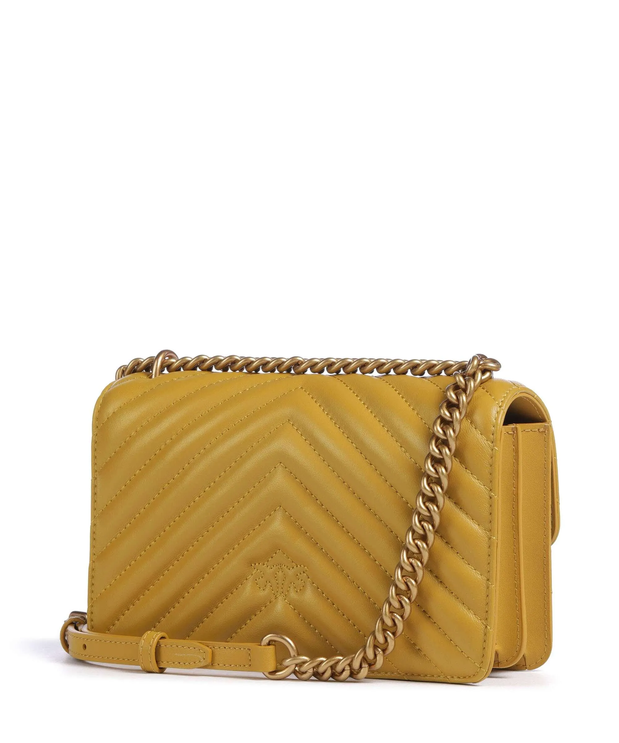  Pinko Love One Mini Borsa a spalla pelle a grana fine giallo senape  