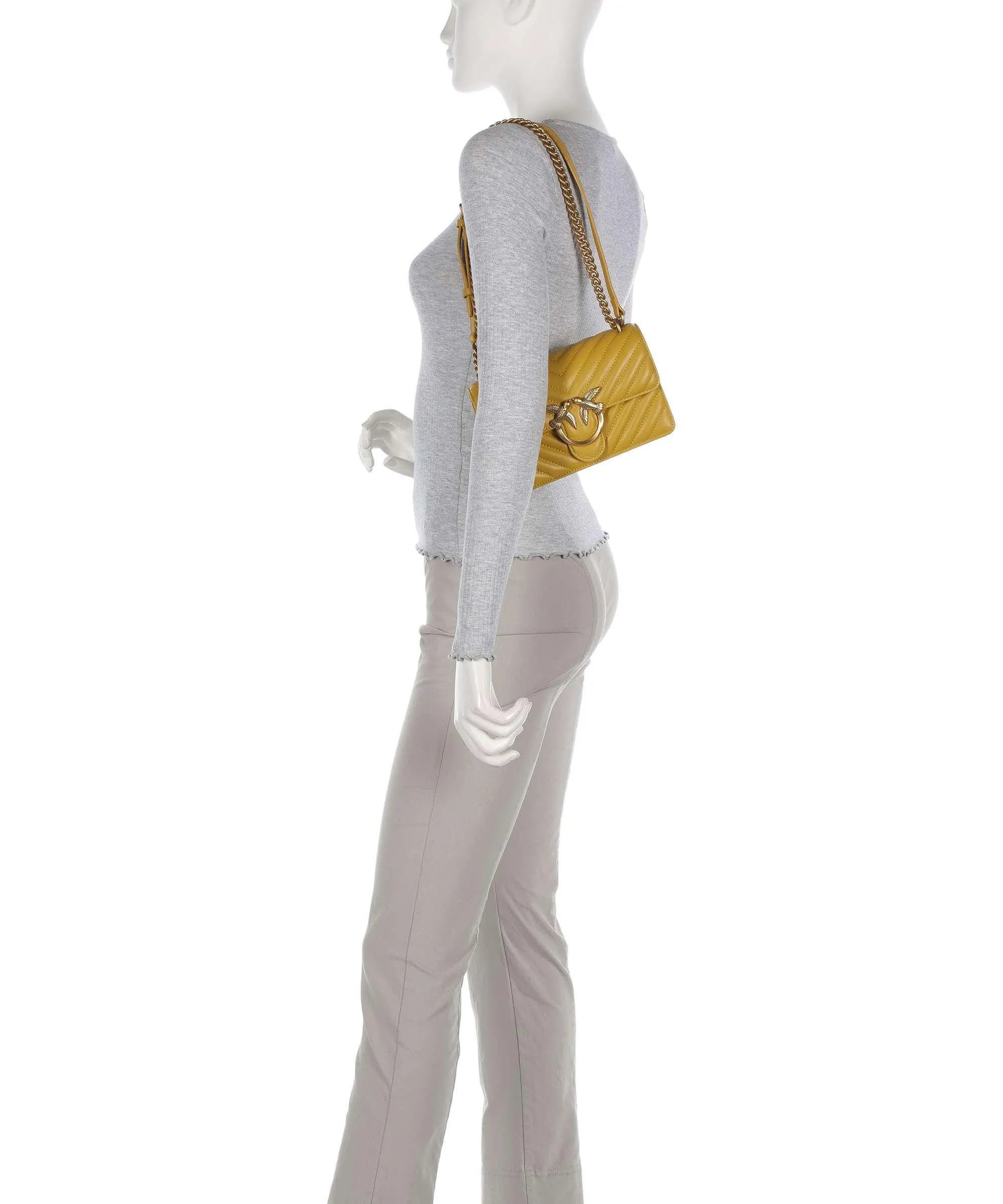 Pinko Love One Mini Borsa a spalla pelle a grana fine giallo senape  