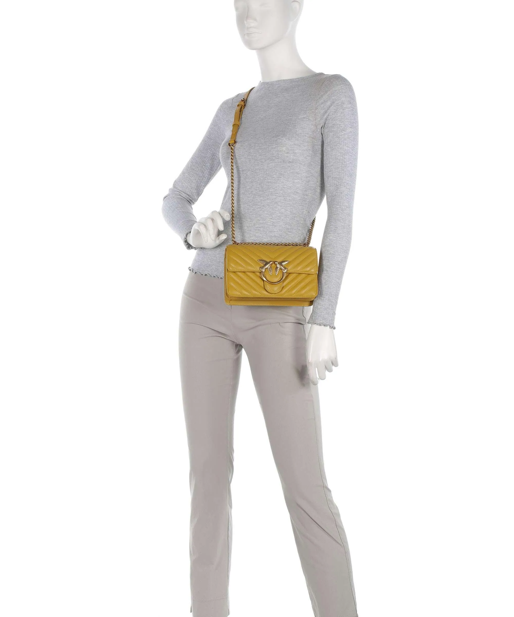  Pinko Love One Mini Borsa a spalla pelle a grana fine giallo senape  