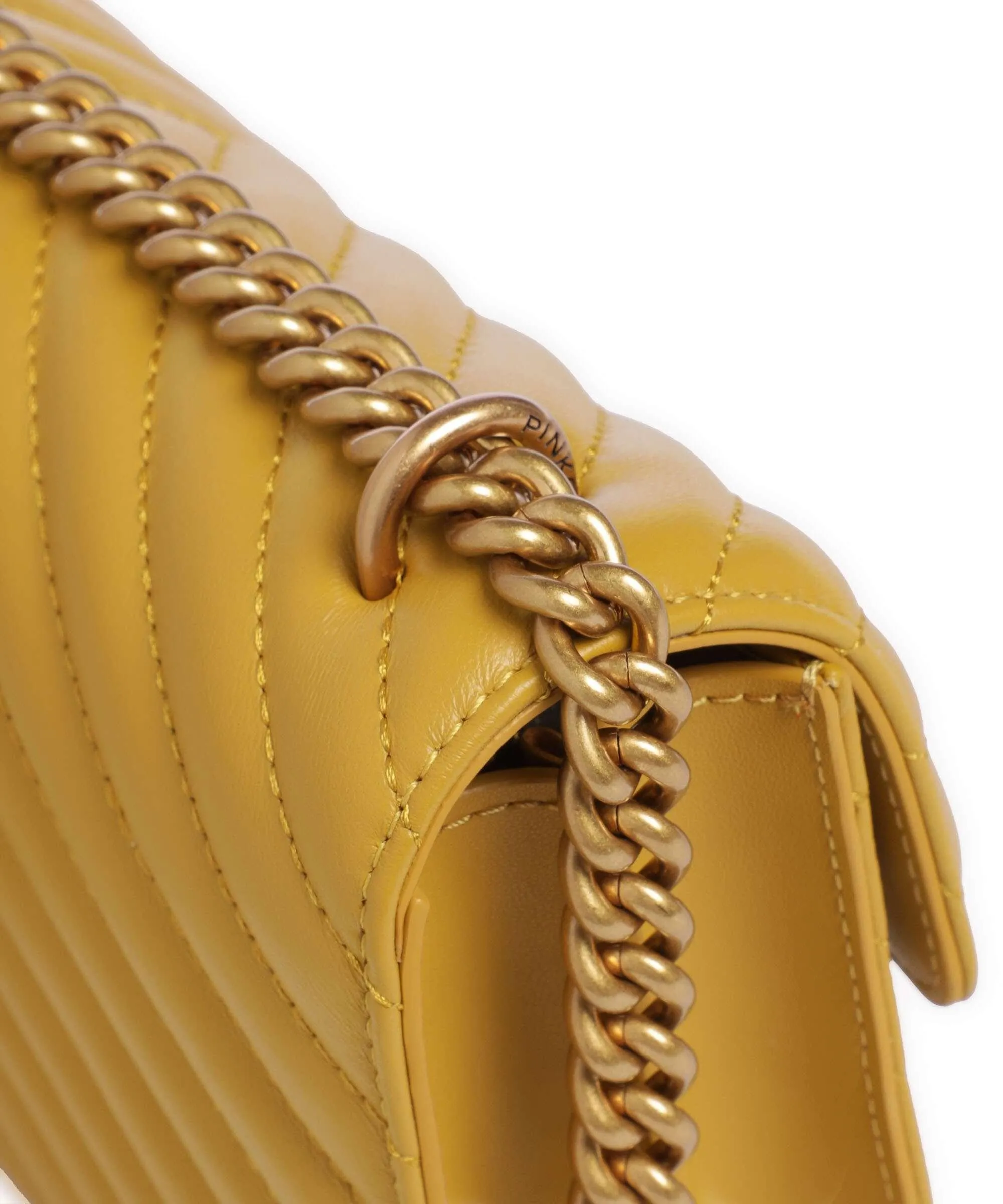  Pinko Love One Mini Borsa a spalla pelle a grana fine giallo senape  
