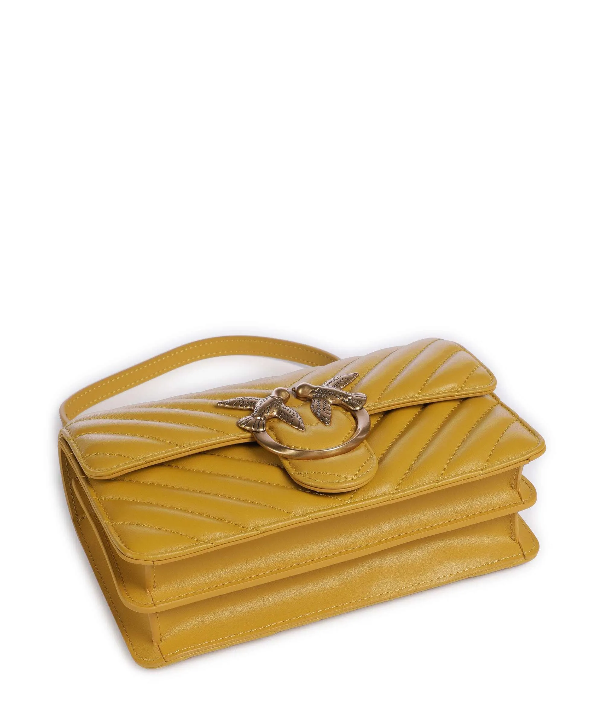  Pinko Love One Mini Borsa a spalla pelle a grana fine giallo senape  