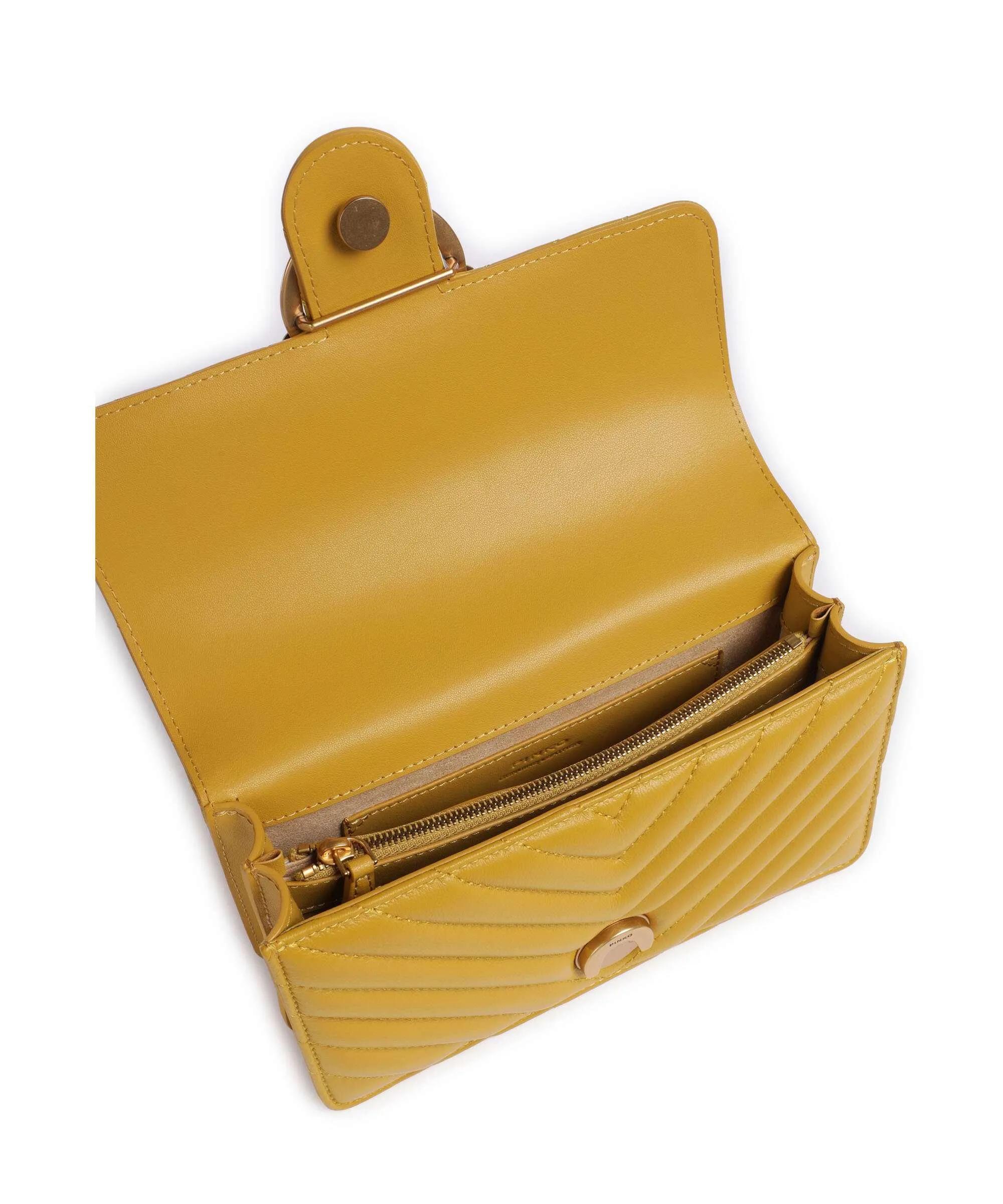  Pinko Love One Mini Borsa a spalla pelle a grana fine giallo senape  