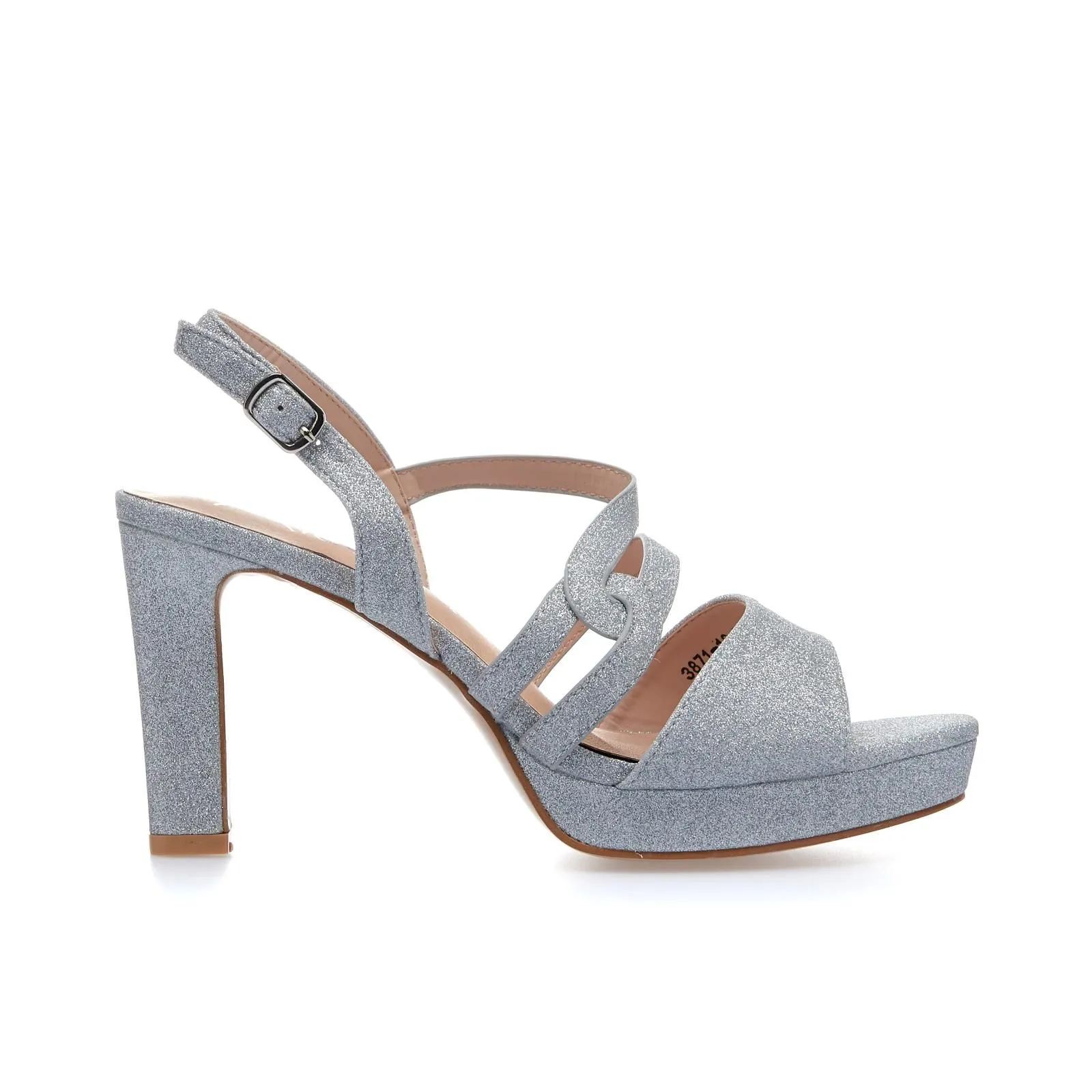 Sandali argento con tacco e plateau con glitter