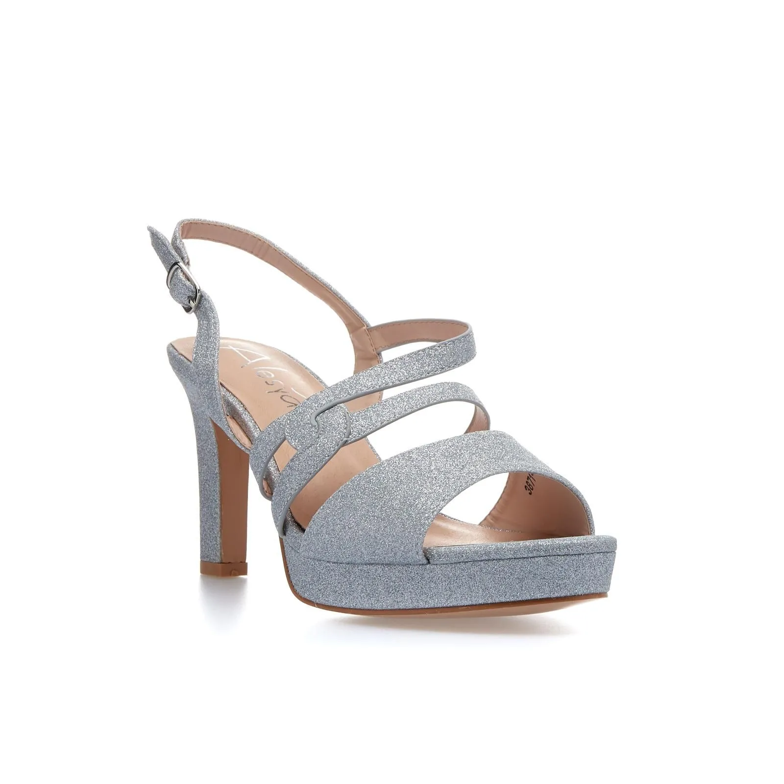 Sandali argento con tacco e plateau con glitter