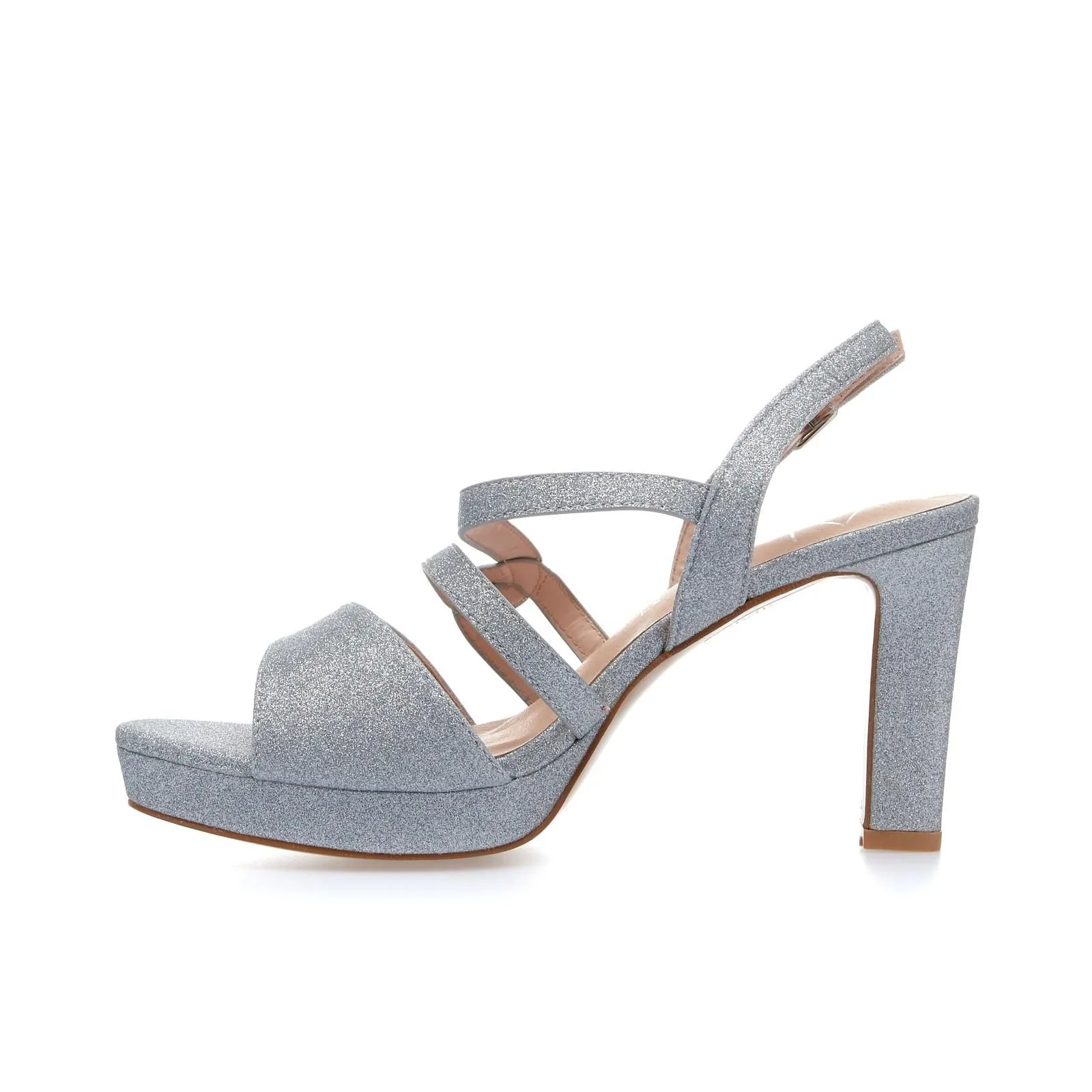 Sandali argento con tacco e plateau con glitter