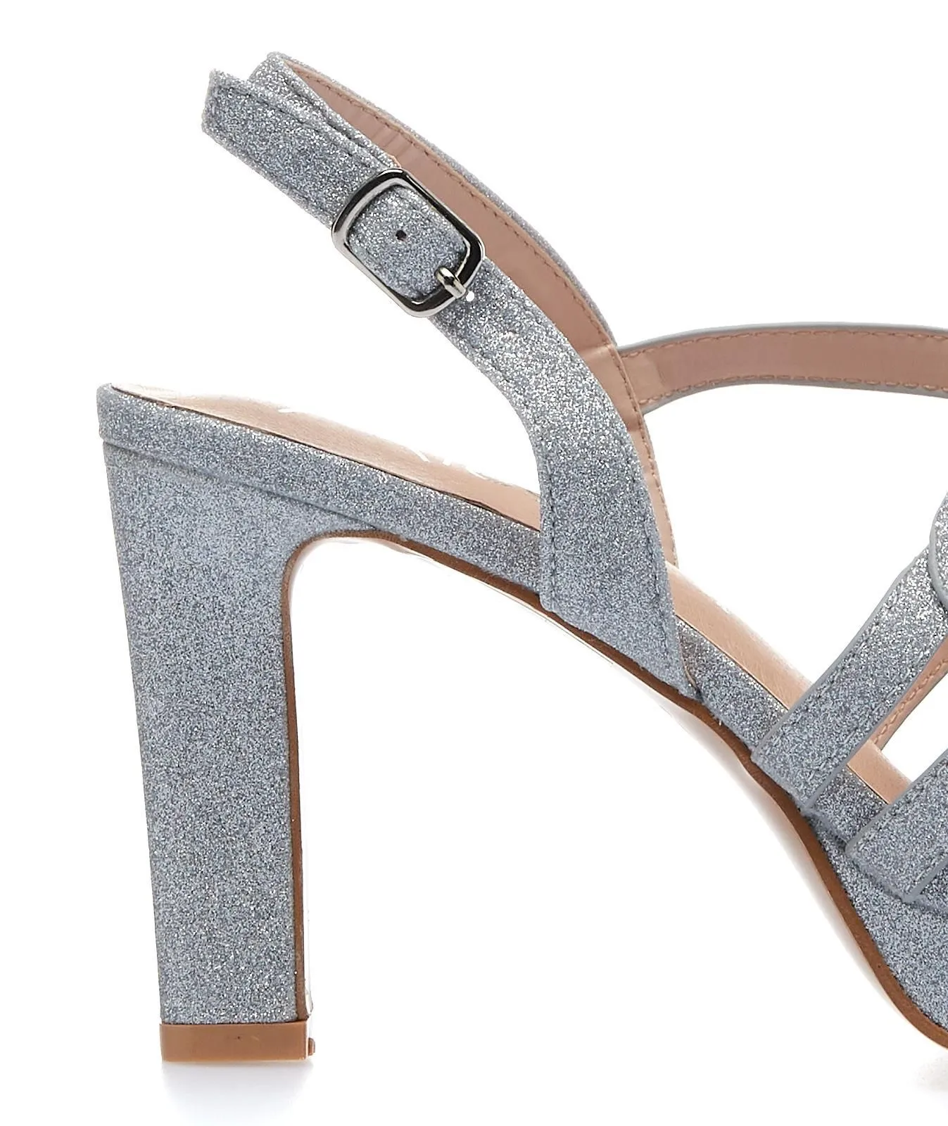 Sandali argento con tacco e plateau con glitter