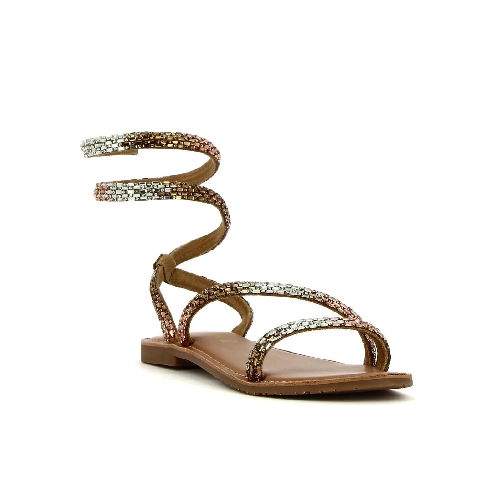 Sandali bassi oro con cinturino snake rigido con strass