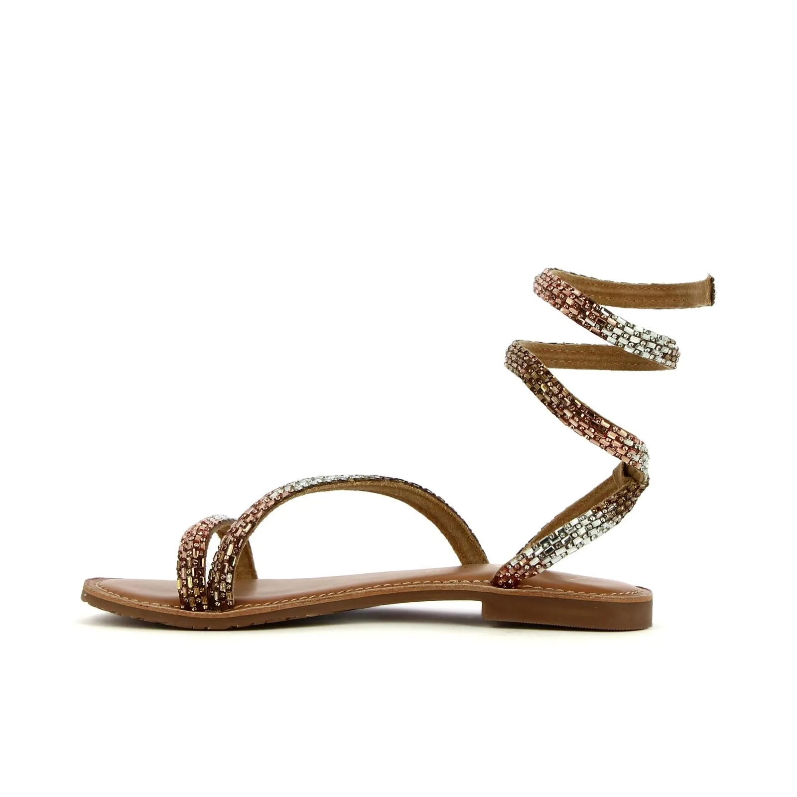 Sandali bassi oro con cinturino snake rigido con strass