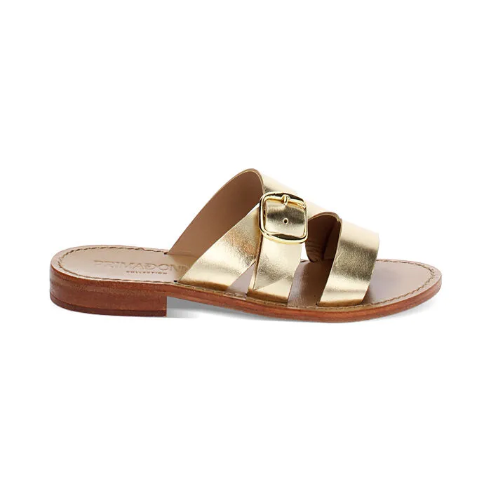 Sandali bassi oro in vacchetta con fibbia