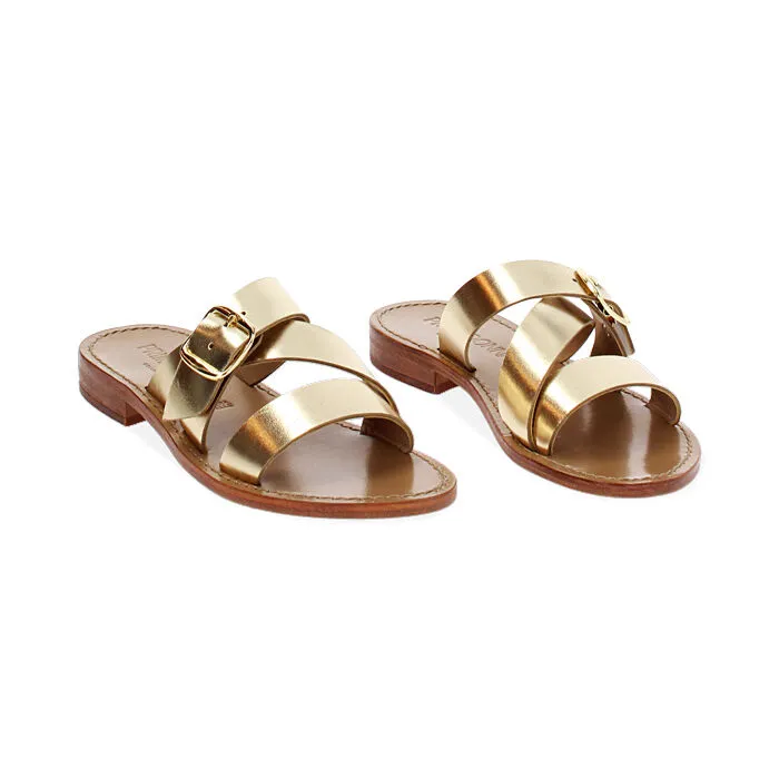 Sandali bassi oro in vacchetta con fibbia