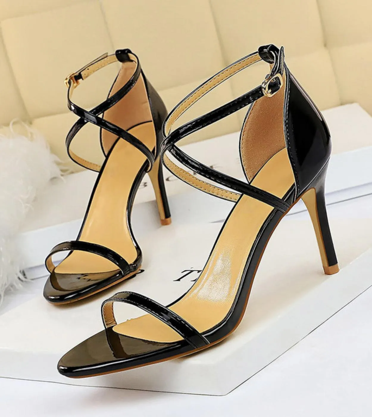 Sandali con tacco donna Summer Fetish 8cm 11cm Tacchi alti Roman Gold Strappy Tacchi bassi Lady Gladiators Stiletto Stripper Par