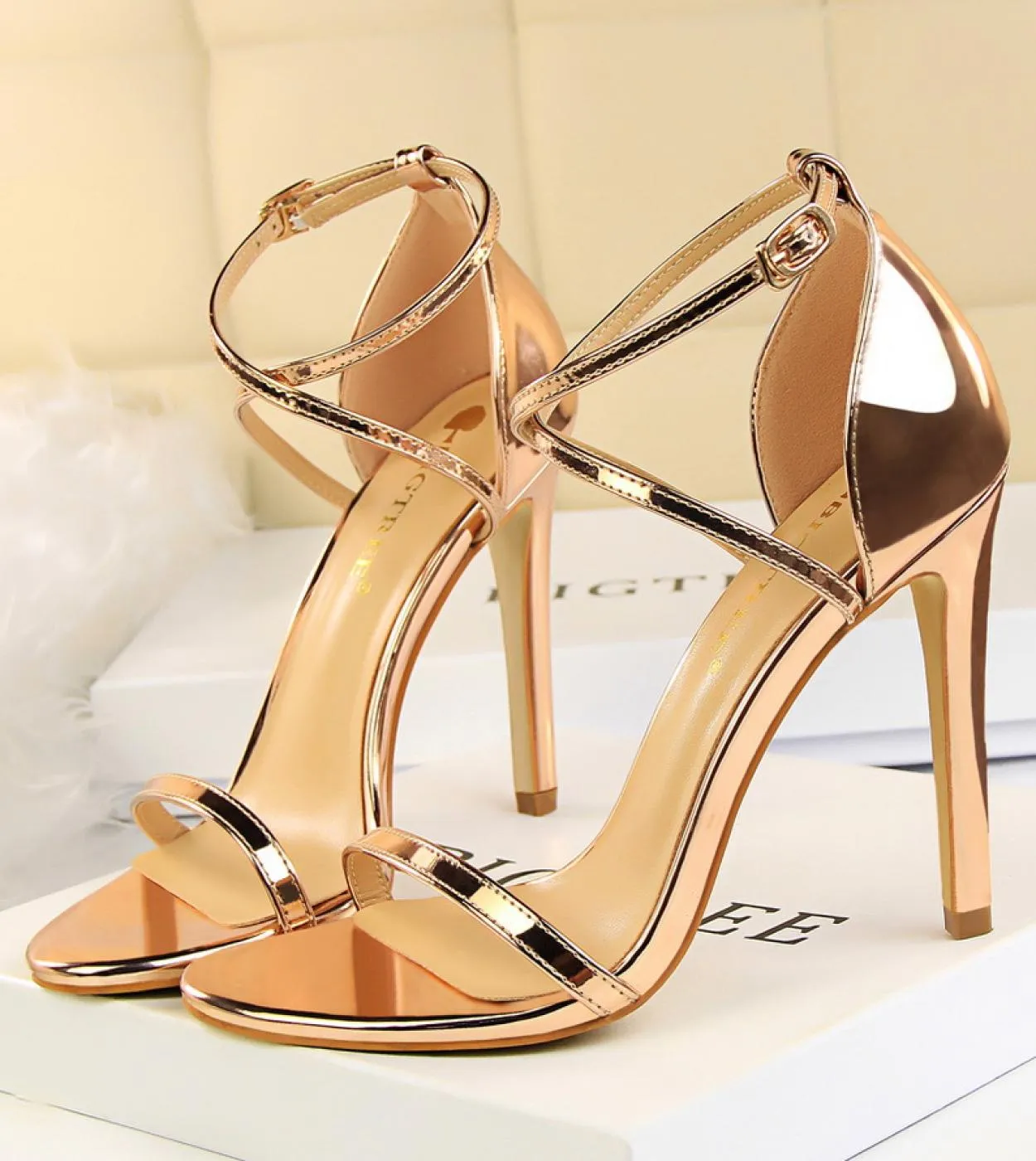 Sandali con tacco donna Summer Fetish 8cm 11cm Tacchi alti Roman Gold Strappy Tacchi bassi Lady Gladiators Stiletto Stripper Par