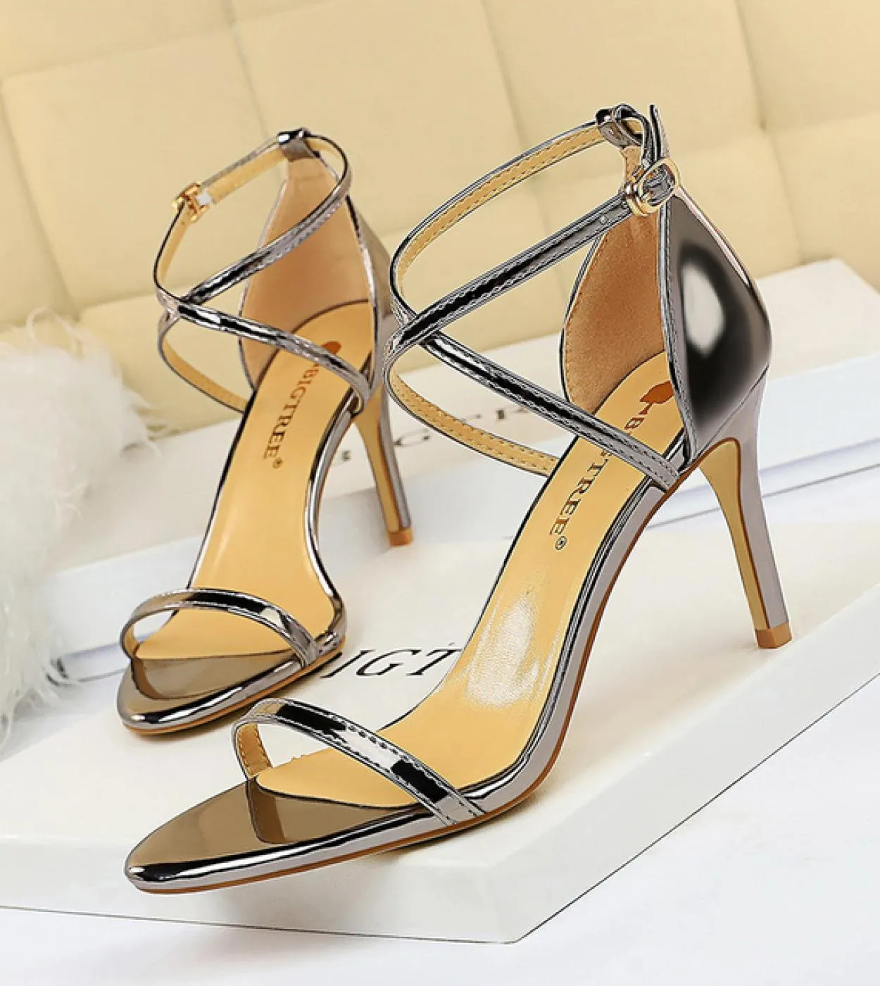 Sandali con tacco donna Summer Fetish 8cm 11cm Tacchi alti Roman Gold Strappy Tacchi bassi Lady Gladiators Stiletto Stripper Par