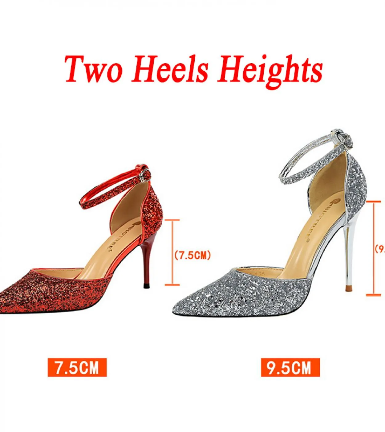 Sandali da donna estivi 7,5 cm 9,5 cm Tacchi alti Lady Wedding Tacchi bassi da sposa Glitter Bling Paillettes Stripper Cinturino