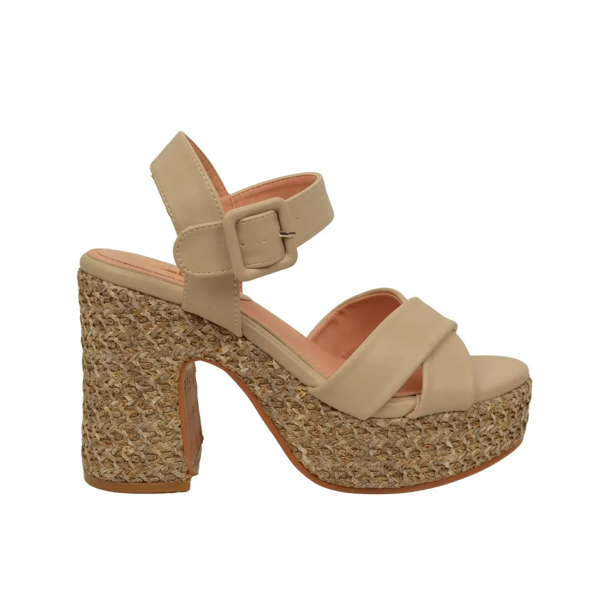Sandali Donna Taupe Fondo in Corda con Tacco Alto e Largo