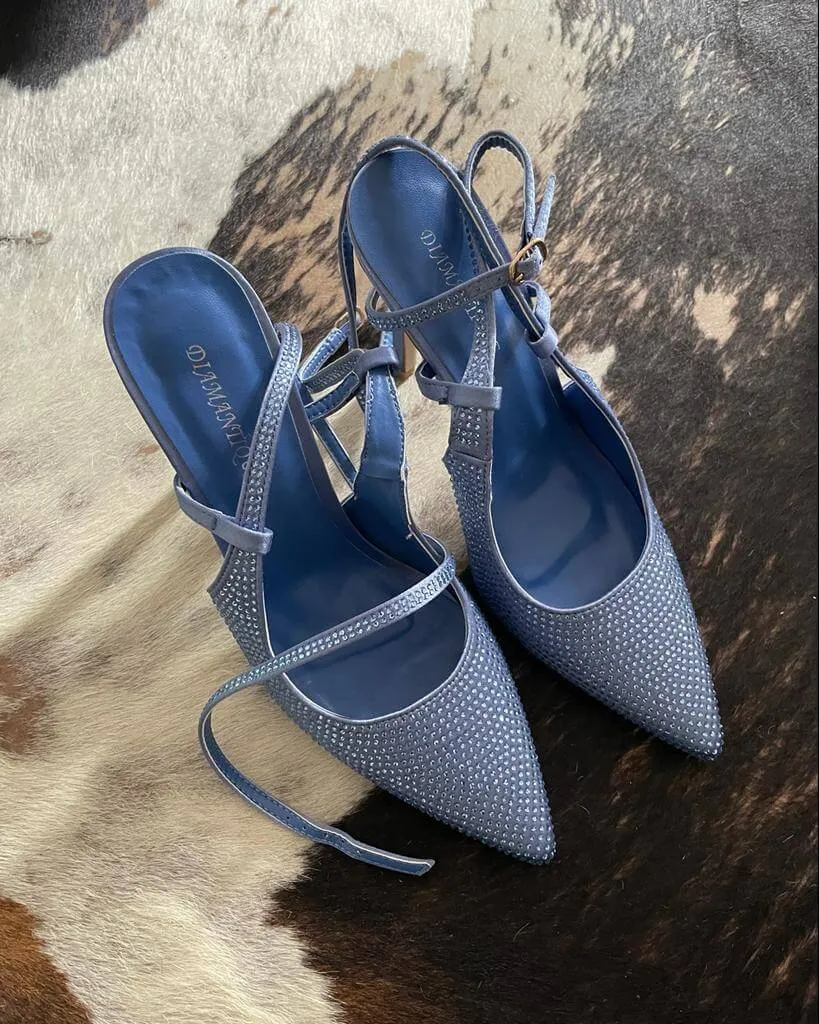 Scarpa con tacco slingback con brillantini AZZURRA.