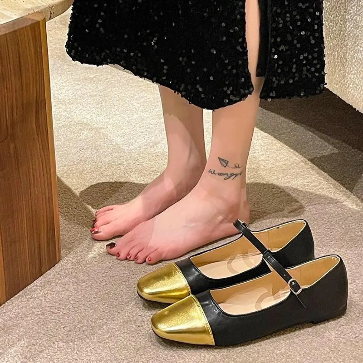 Scarpe basse da donna estive con fibbia quadrata comode ballerine morbide scarpe basse da balletto con punta quadrata Jane scarp