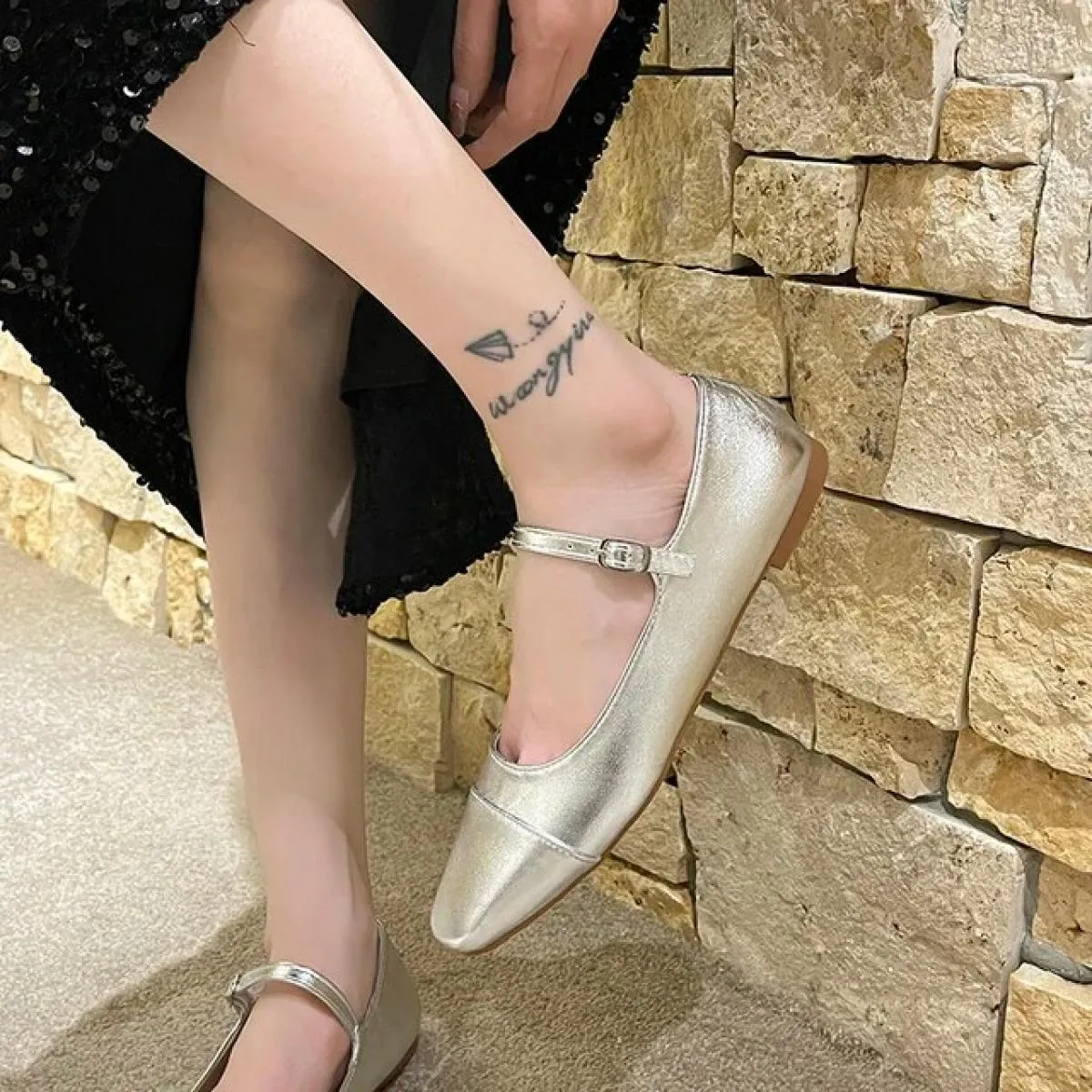 Scarpe basse da donna estive con fibbia quadrata comode ballerine morbide scarpe basse da balletto con punta quadrata Jane scarp