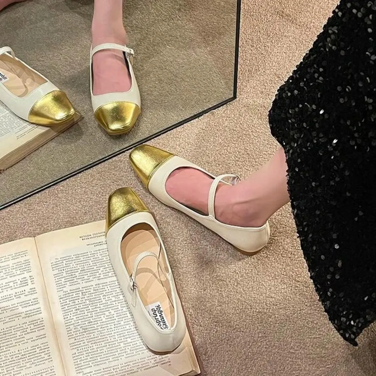 Scarpe basse da donna estive con fibbia quadrata comode ballerine morbide scarpe basse da balletto con punta quadrata Jane scarp