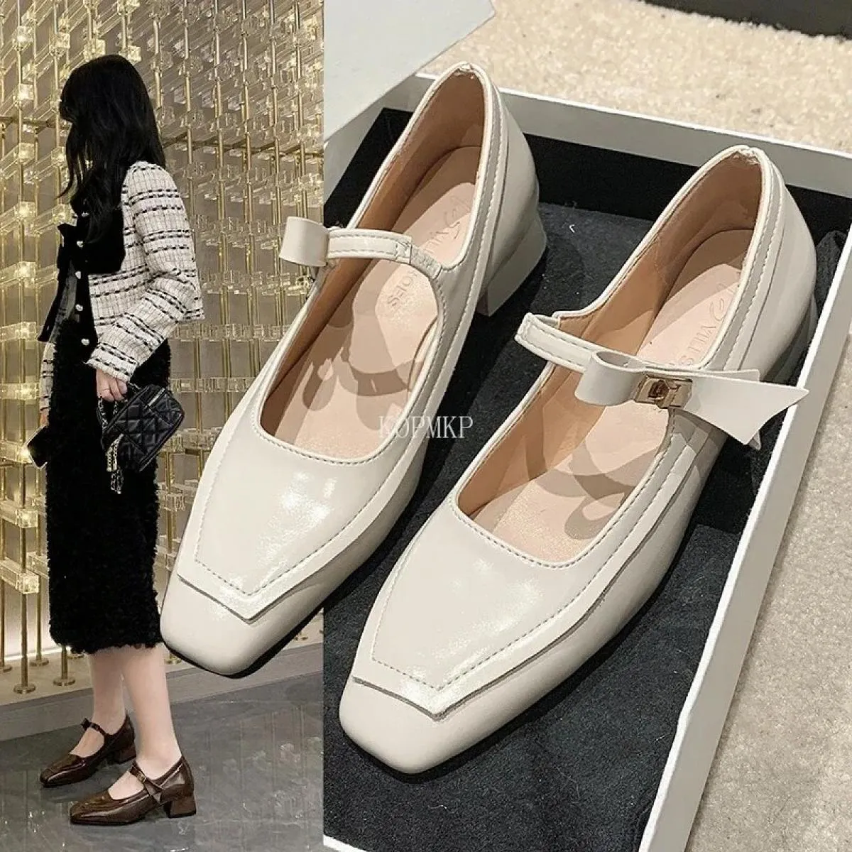 Scarpe con tacco alto moda in pelle con suola spessa donna 2024 primavera autunno nuove scarpe singole retrò da donna