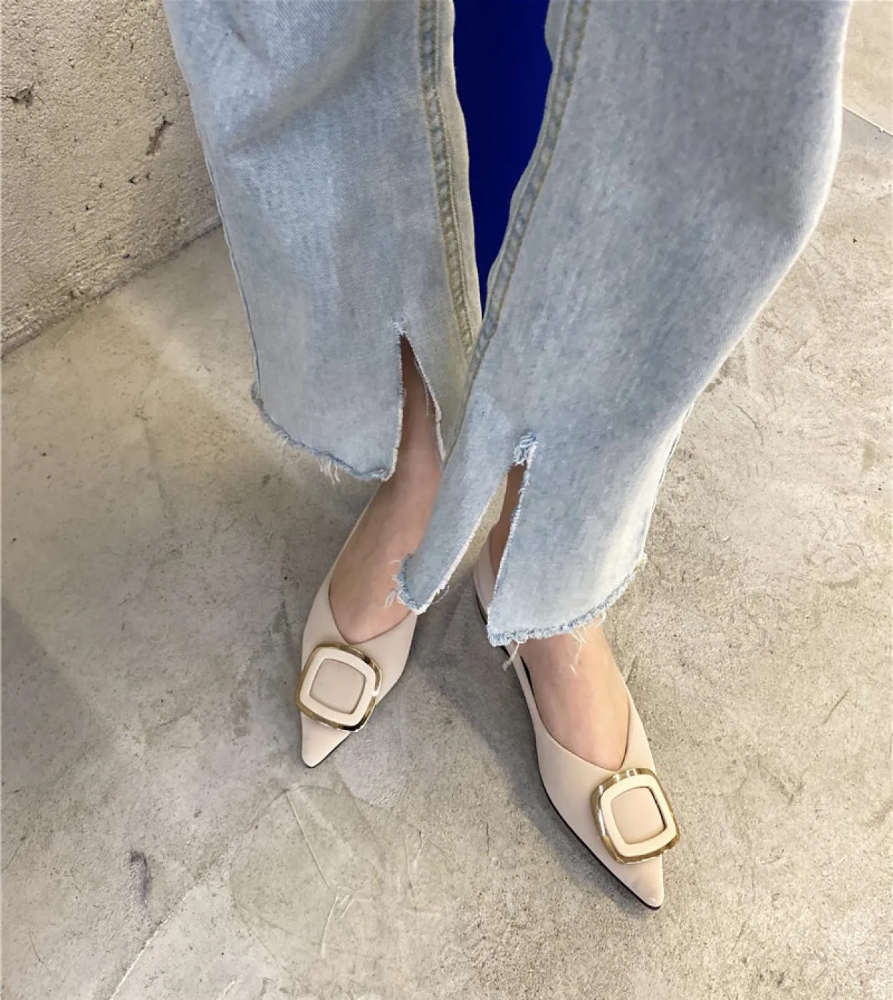Scarpe con tacco basso da donna con fibbia quadrata Décolleté in pelle con punta a punta Primavera Novità Scarpe da lavoro da do