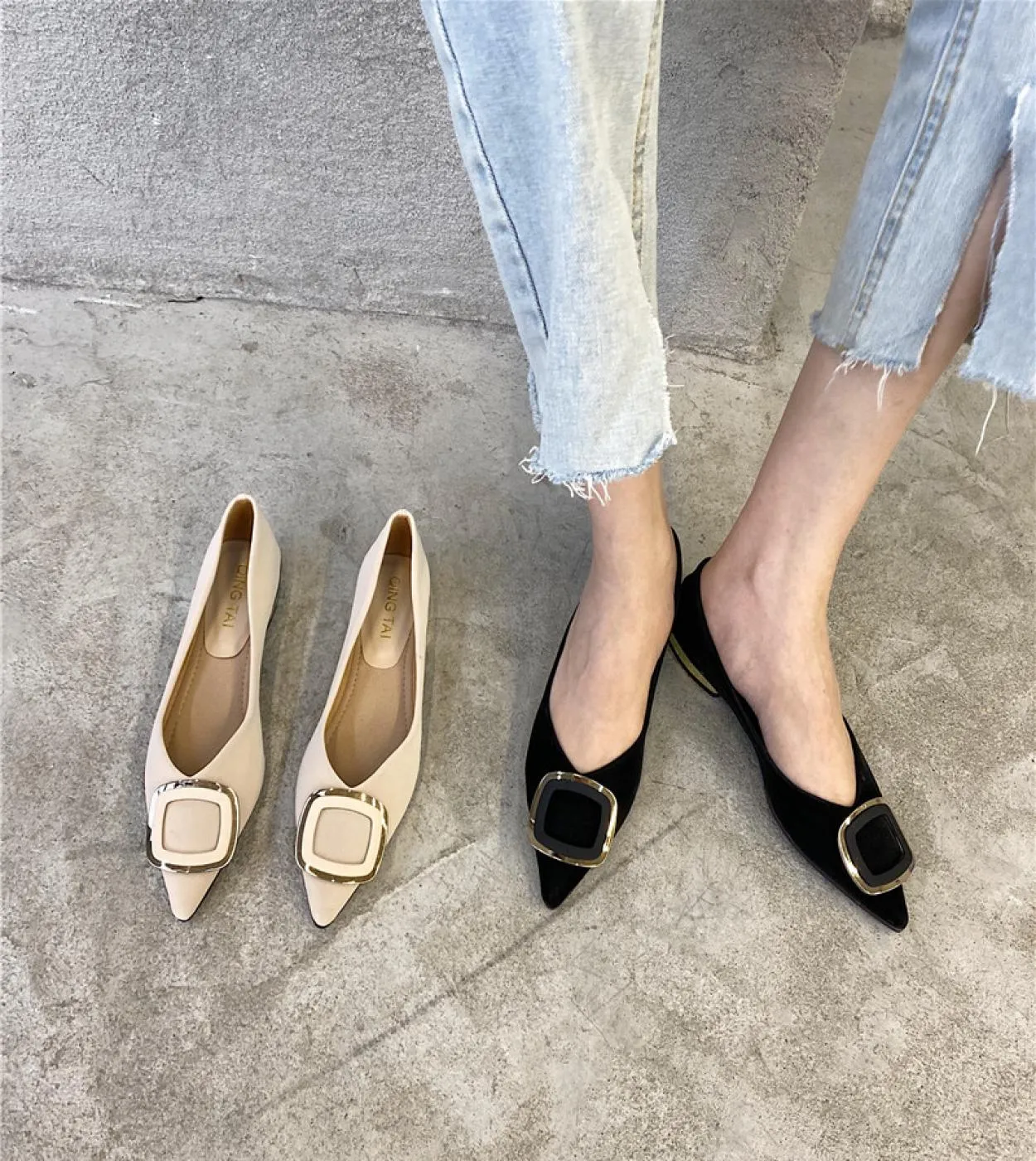 Scarpe con tacco basso da donna con fibbia quadrata Décolleté in pelle con punta a punta Primavera Novità Scarpe da lavoro da do