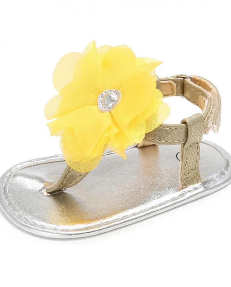 Scarpe da bambino Ballerine da bambina Sandali Pu Antiscivolo Suola argentata Fiore estivo C