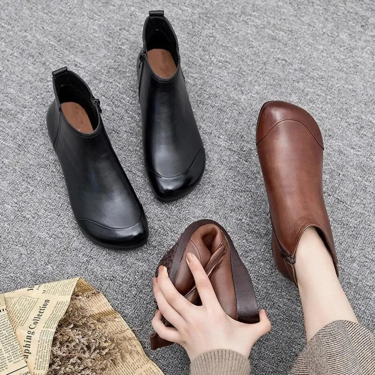 Scarpe da mamma solide di nuova vendita calda da donna Stivali autunnali Stivali corti casual Moda Comoda punta tonda di grandi