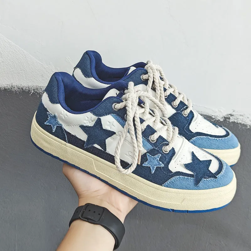 Scarpe da skate piatte in tela patchwork moda uomo