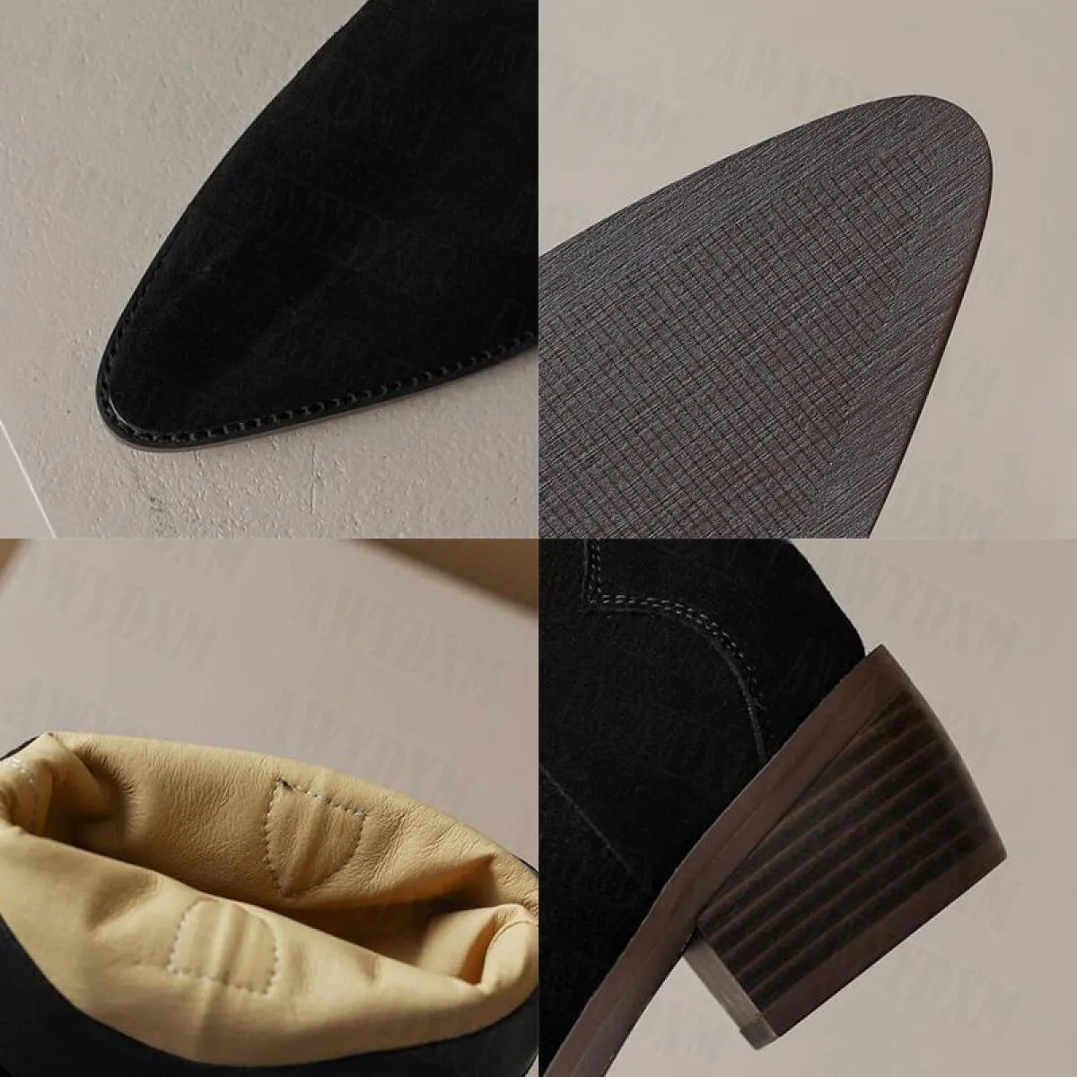 Scarpe invernali da donna 2022 Stivali lunghi a punta da donna di lusso Scarpe con tacco medio in pelle scamosciata Stivali da d