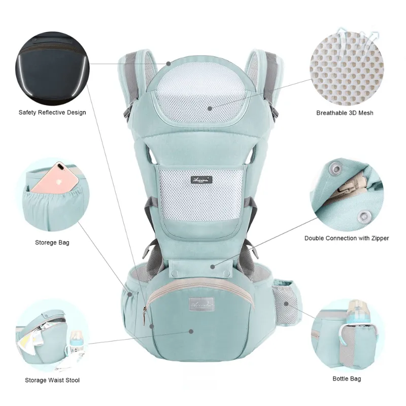 Sgabello in vita per marsupio con borsa portaoggetti, fascia a tracolla per canguro, fascia per neonati, zaino ergonomico, seggi