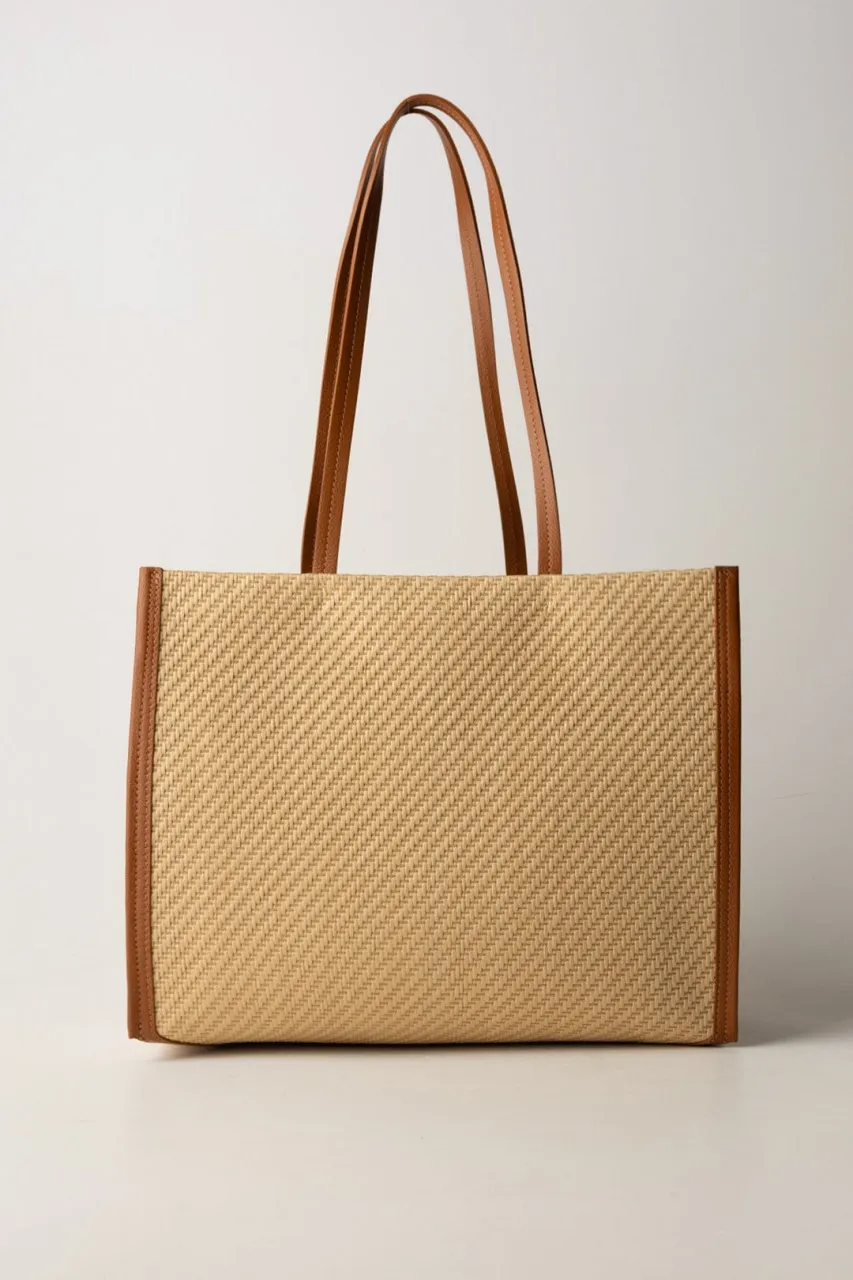 Shopper bag intrecciata Natural/Cuoio