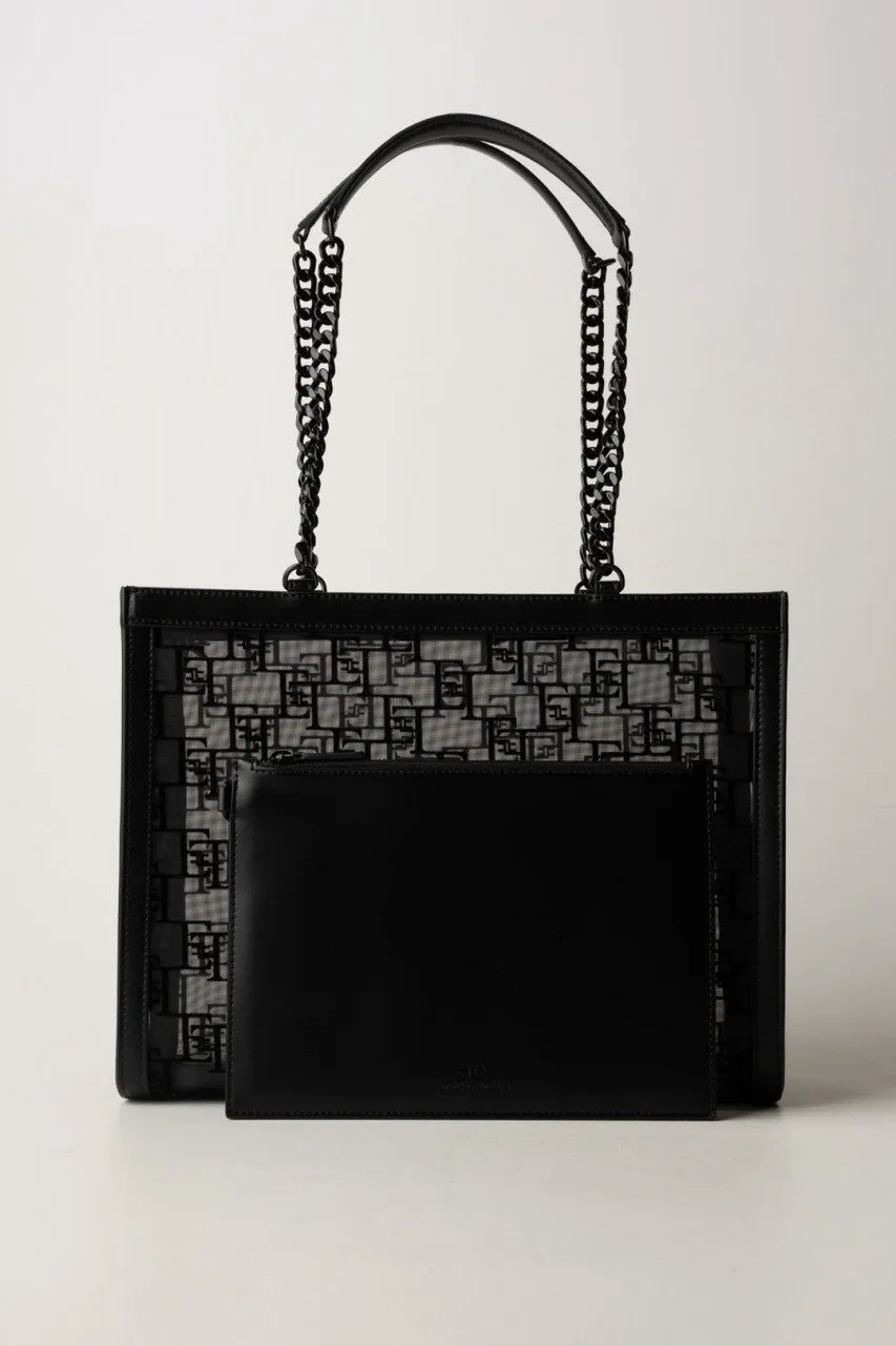 Shopper grande in rete flock Nero