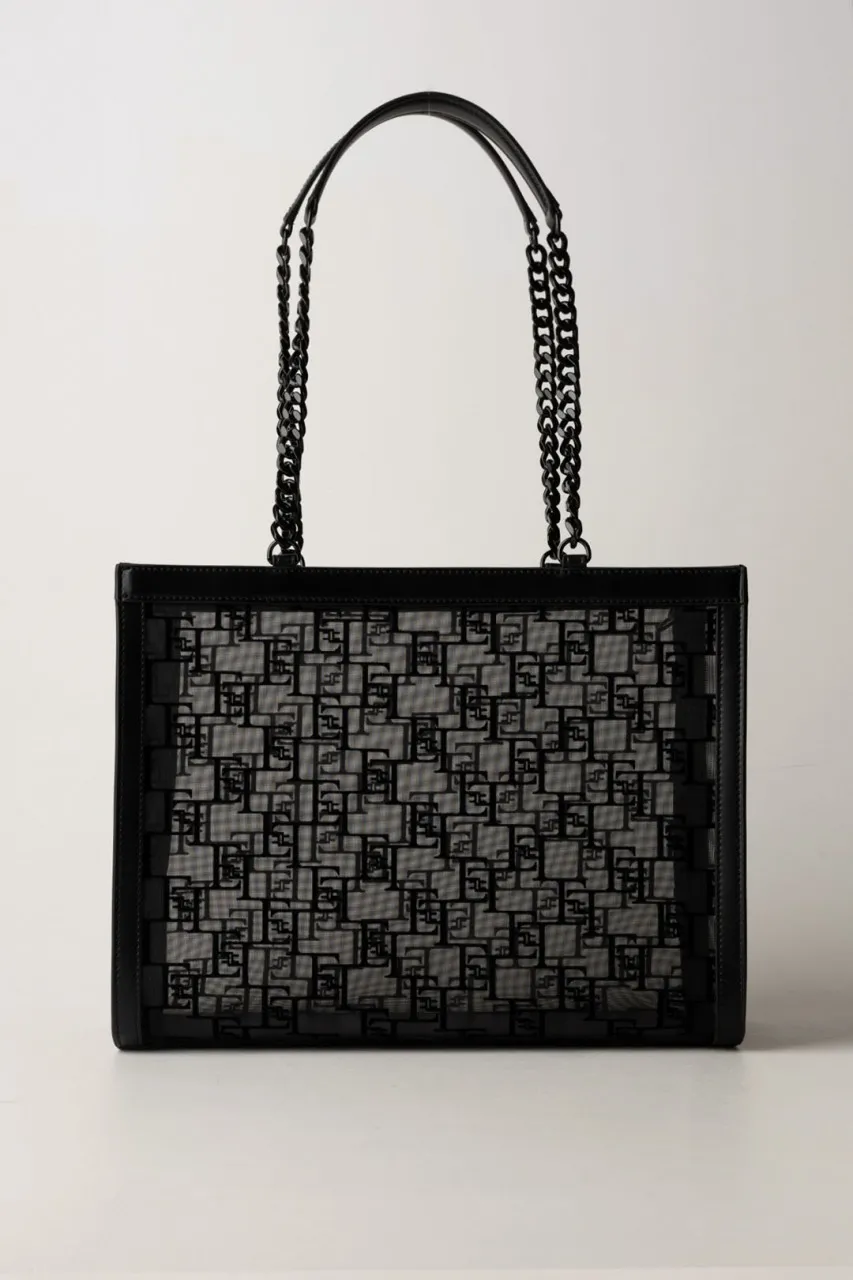 Shopper grande in rete flock Nero