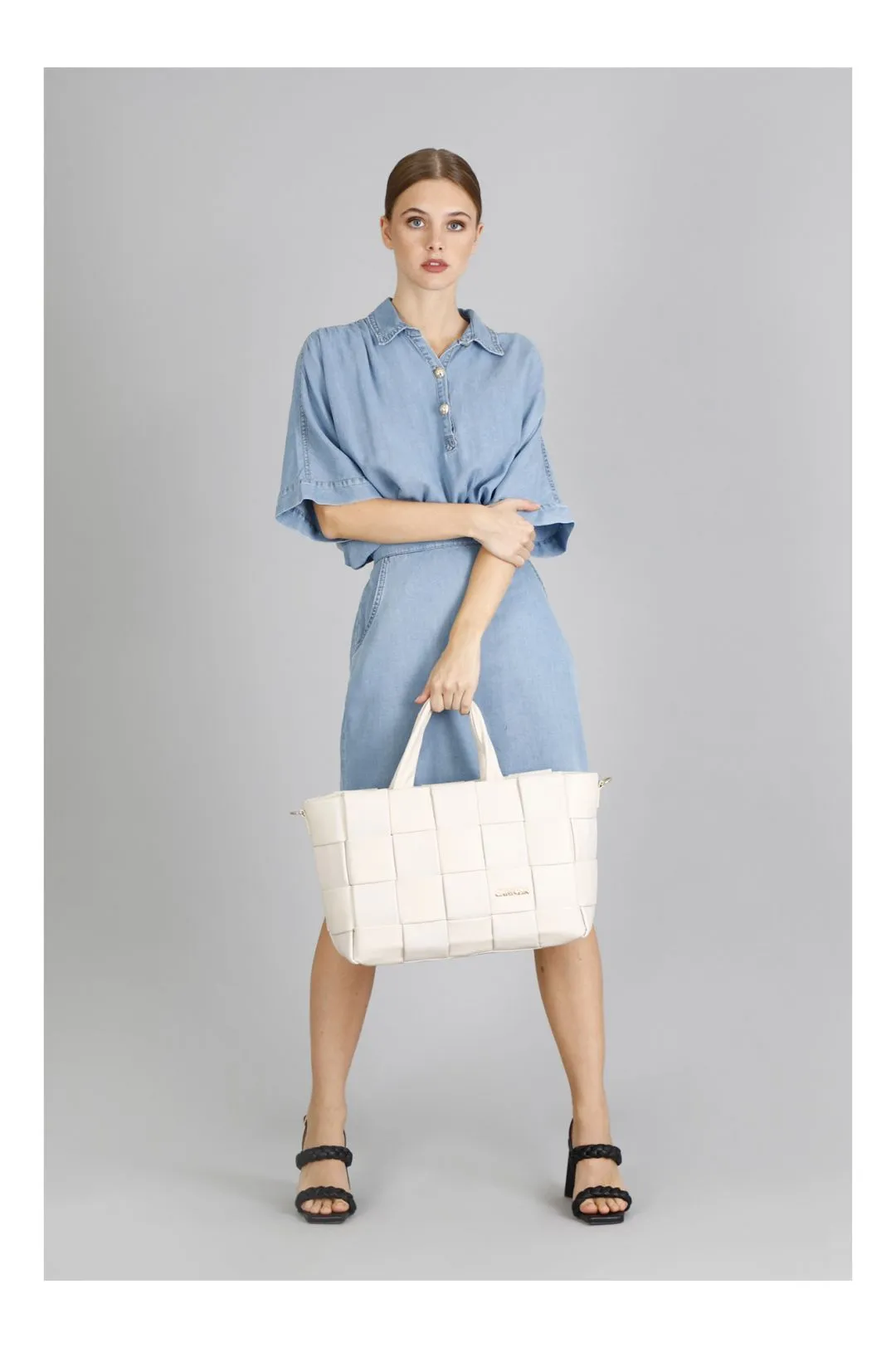 shopping con intreccio grande e chiusura con zip gesso