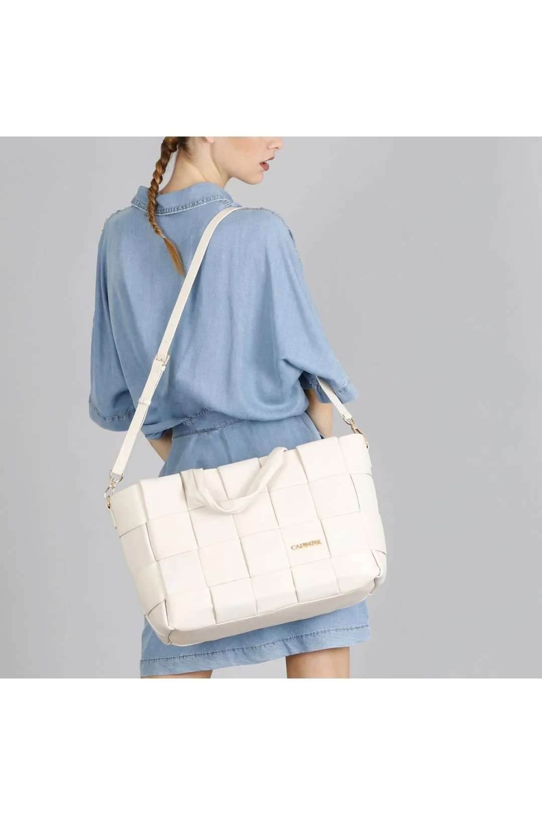 shopping con intreccio grande e chiusura con zip gesso