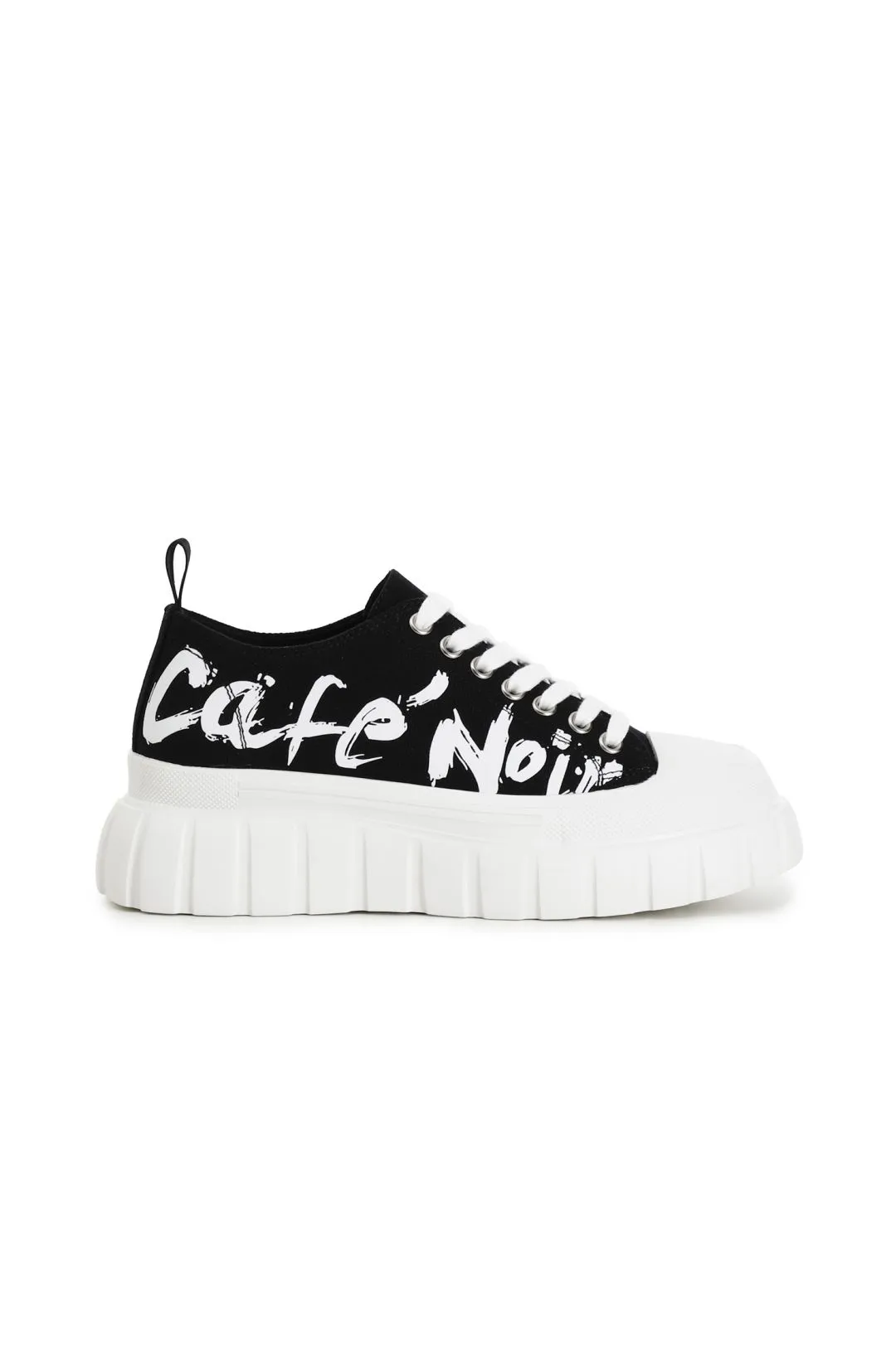 sneakers allacciate in tessuto con stampa logo laterale nero