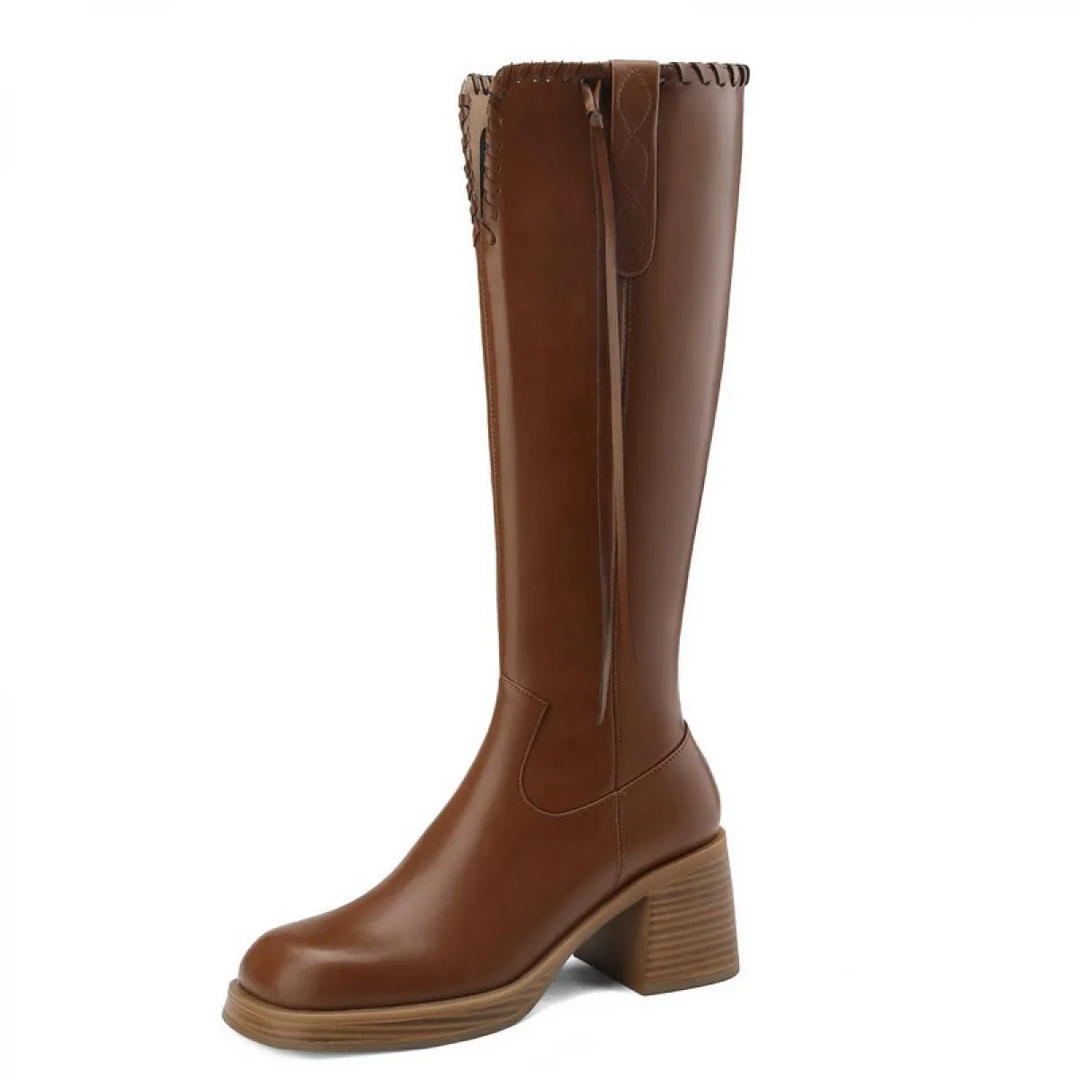 Stivali alti al ginocchio da donna di marca Tacchi alti spessi retrò Punta quadrata Scarpe da donna da ufficio in vera pelle Don