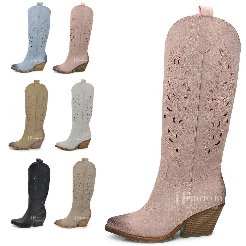 Stivali Camperos Texani Traforati Etnici Cowboy Primaverili Estivi Da Donna 80-8