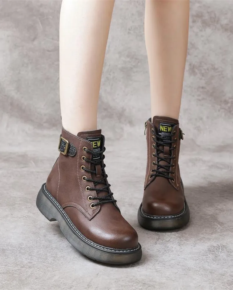 Stivali da donna Autunno e inverno Nuovo stile Britannico Stile retrò Stivali Martin con lacci sul davanti Piattaforma con suola