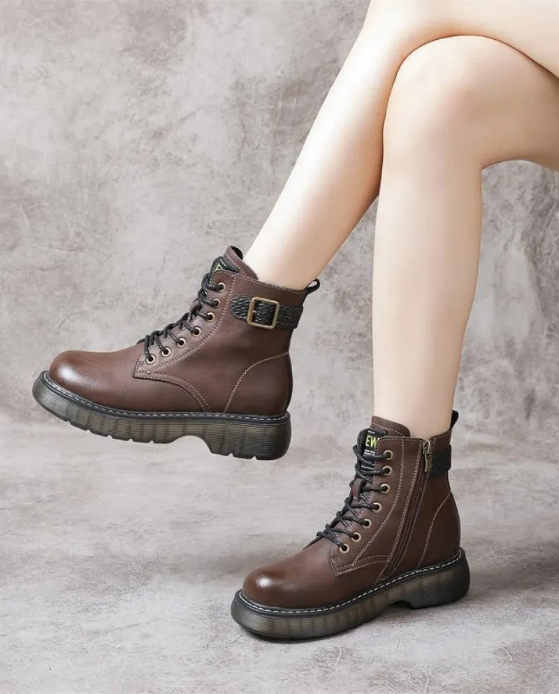 Stivali da donna Autunno e inverno Nuovo stile Britannico Stile retrò Stivali Martin con lacci sul davanti Piattaforma con suola