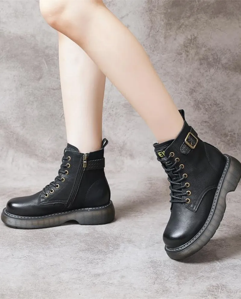 Stivali da donna Autunno e inverno Nuovo stile Britannico Stile retrò Stivali Martin con lacci sul davanti Piattaforma con suola