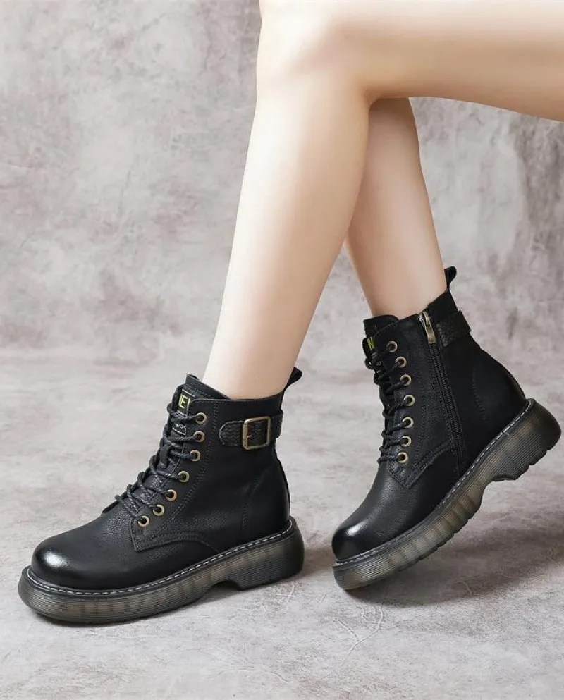 Stivali da donna Autunno e inverno Nuovo stile Britannico Stile retrò Stivali Martin con lacci sul davanti Piattaforma con suola