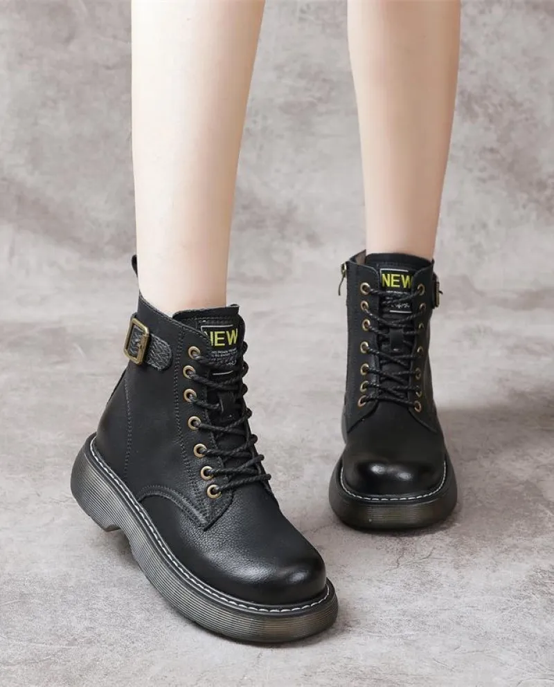 Stivali da donna Autunno e inverno Nuovo stile Britannico Stile retrò Stivali Martin con lacci sul davanti Piattaforma con suola