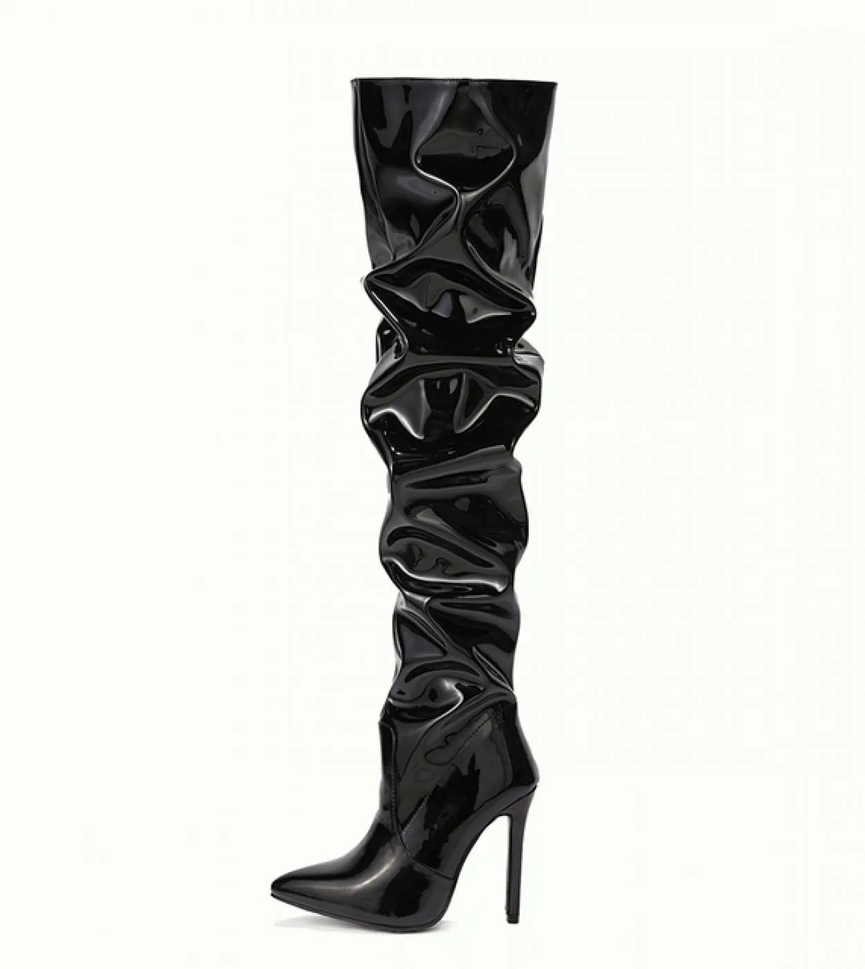 Stivali sopra il ginocchio da donna in stile sfilata Stivali lunghi da donna con tacco a spillo in pelle verniciata alla moda St